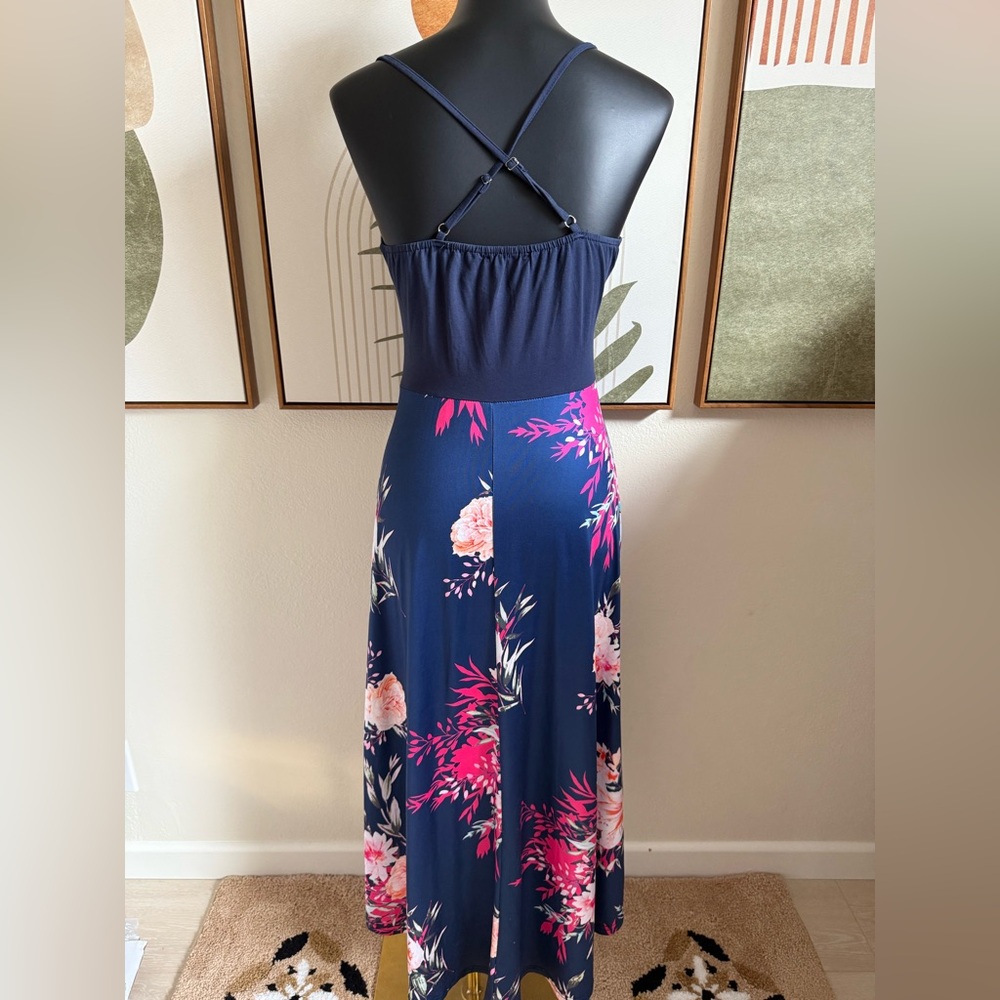 Blue and Pink High-Low Maxi Dress Resort Wear - Picture 3 of 8